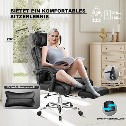 Ergonomischer Bürostuhl 200kg belastbar, 58cm Sitzfläche, verstellbare