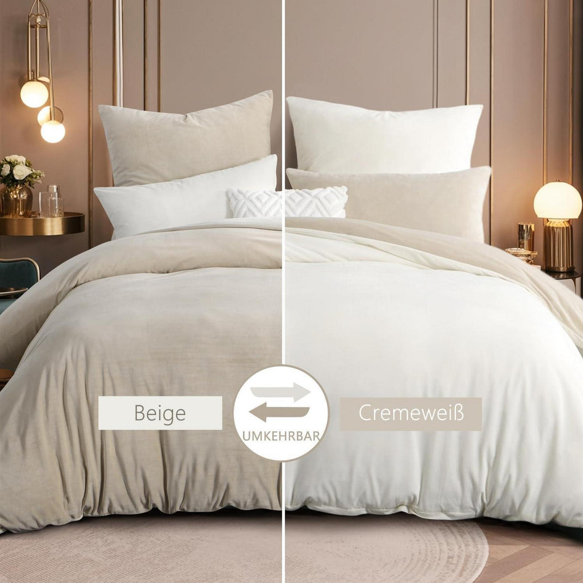 Kuschelige Flanell Bettwäsche 155x220 Beige-Weiß 2teilig