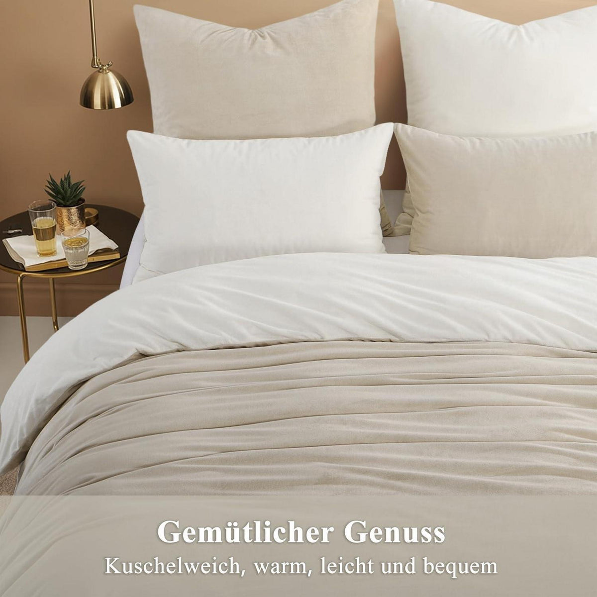 Kuschelige Flanell Bettwäsche 155x220 Beige-Weiß 2teilig