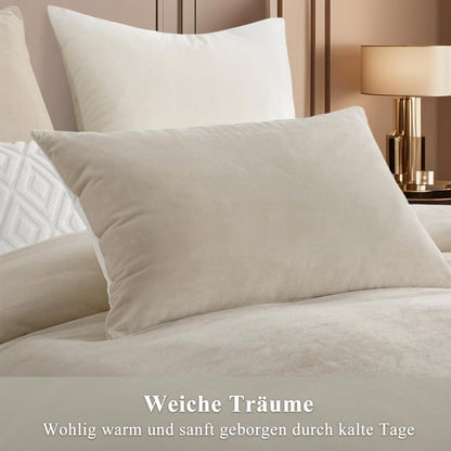 Kuschelige Flanell Bettwäsche 155x220 Beige-Weiß 2teilig