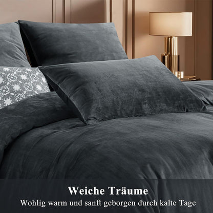 Flauschige Winterbettwäsche 135x200 Grau 4-teilig