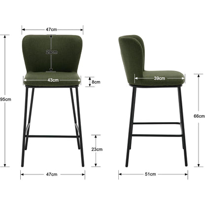 Grüner Barhocker Set (2x) mit Lehne & Fußstütze