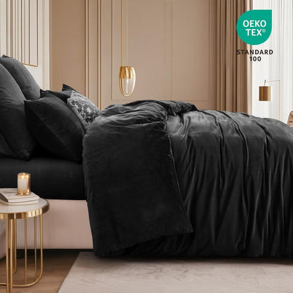 Kuschelige Flanell Bettwäsche Set 200x200 Schwarz 3-teilig