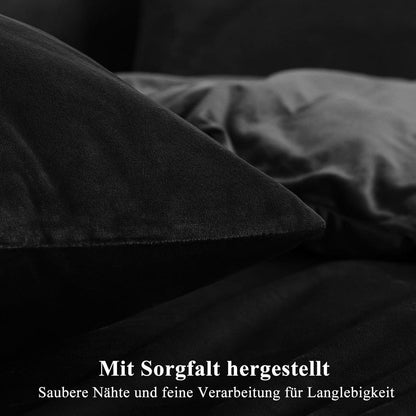 Kuschelige Flanell Bettwäsche Set 200x200 Schwarz 3-teilig