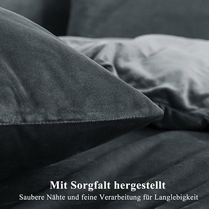 Kuschelige Flanell Bettwäsche Set 220x240 Grau - 3-teilig