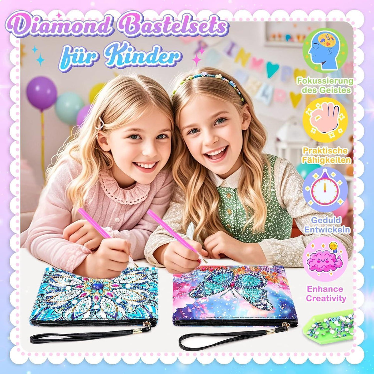 Diamond Painting Kosmetiktasche Set für Mädchen 6-12 Jahre