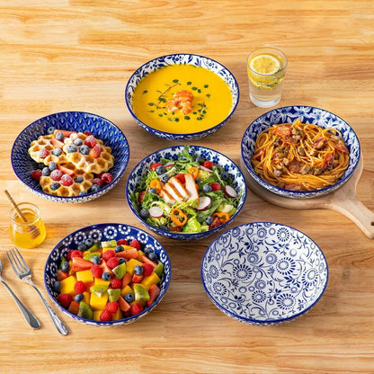 vancasso Porzellan Pastateller 6er Set 1200ml Blau-Weiß Blumen