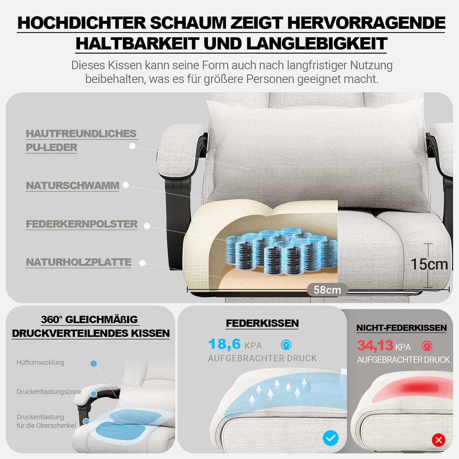 Ergonomischer Chefsessel 200kg belastbar, breite Sitzfläche
