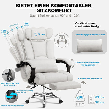 Ergonomischer Bürostuhl 200kg, Chefsessel, 58cm Sitzfläche, verstellbare