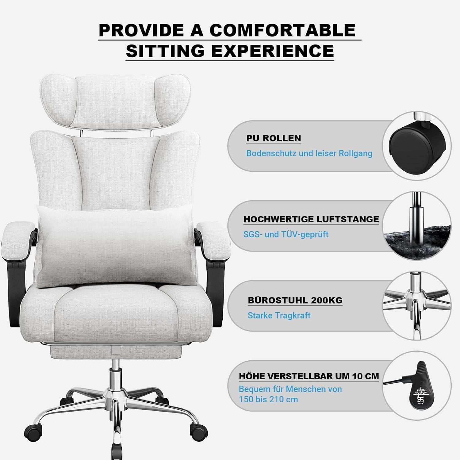 Ergonomischer Bürostuhl 200kg Belastbarkeit 58cm breite Sitzfläche