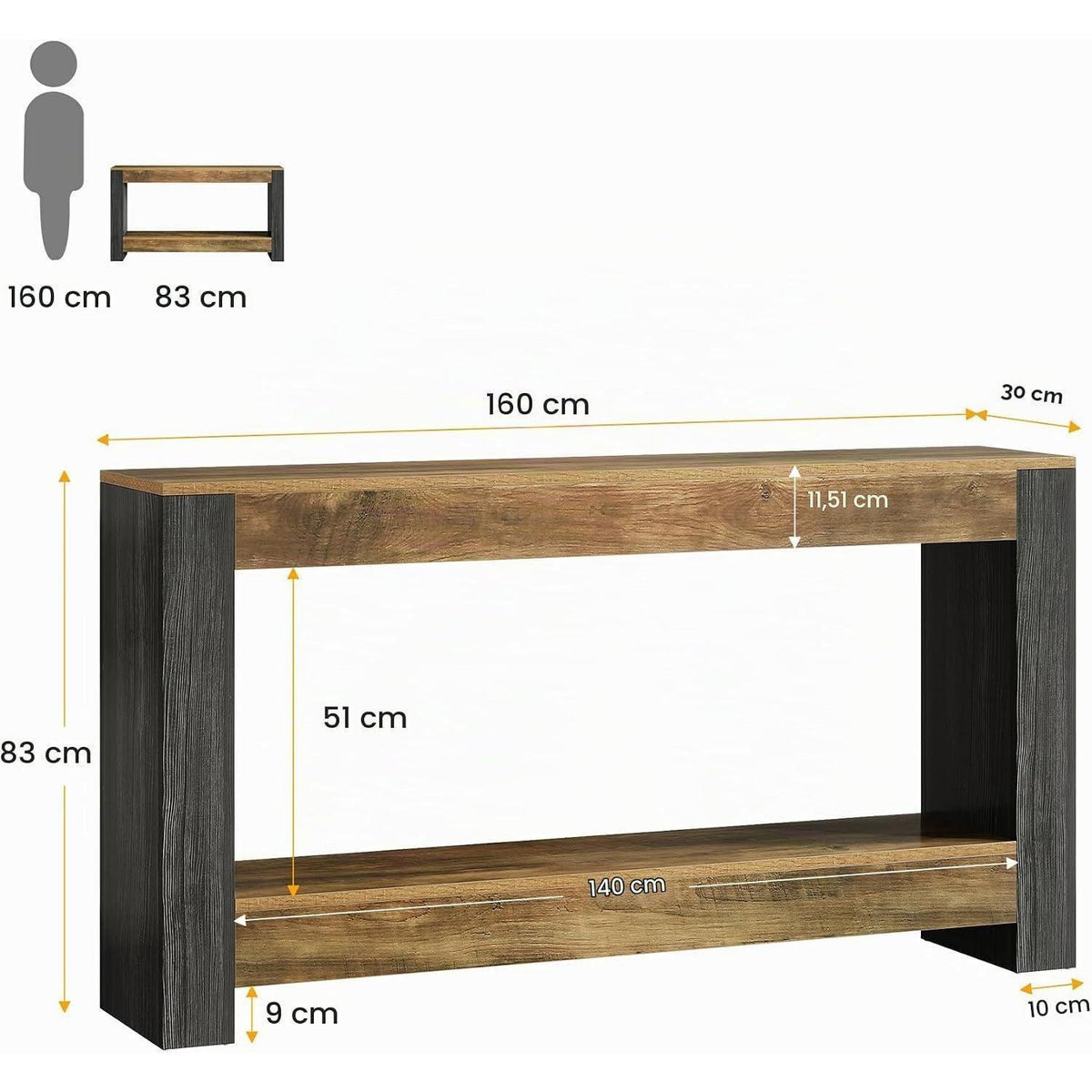 160 cm Konsolentisch – Rustikaler Sofa- & Flurtisch