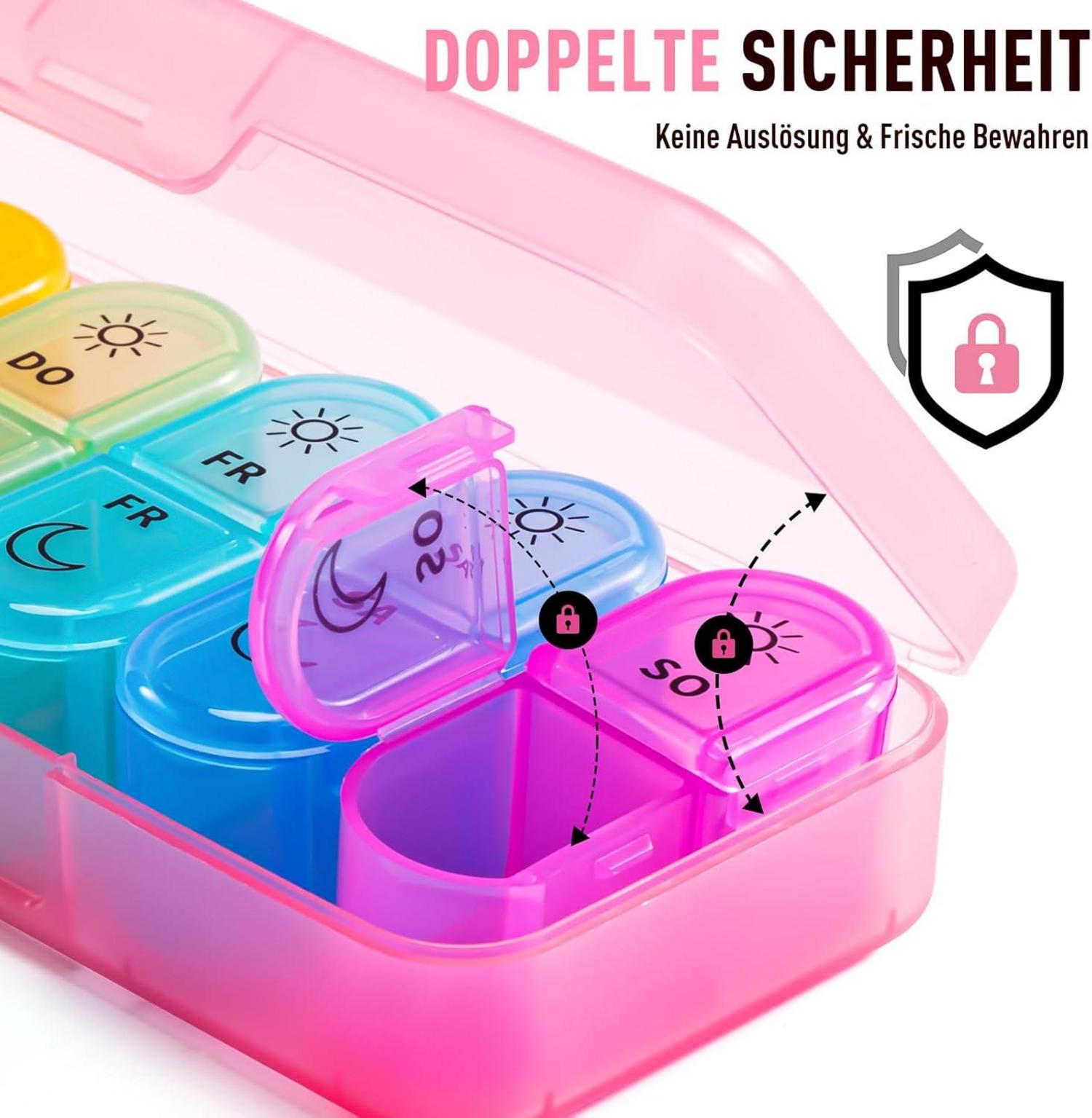 Tablettenbox 7 Tage Organizer Medikamentenbox Vitamine Fischöl Pink