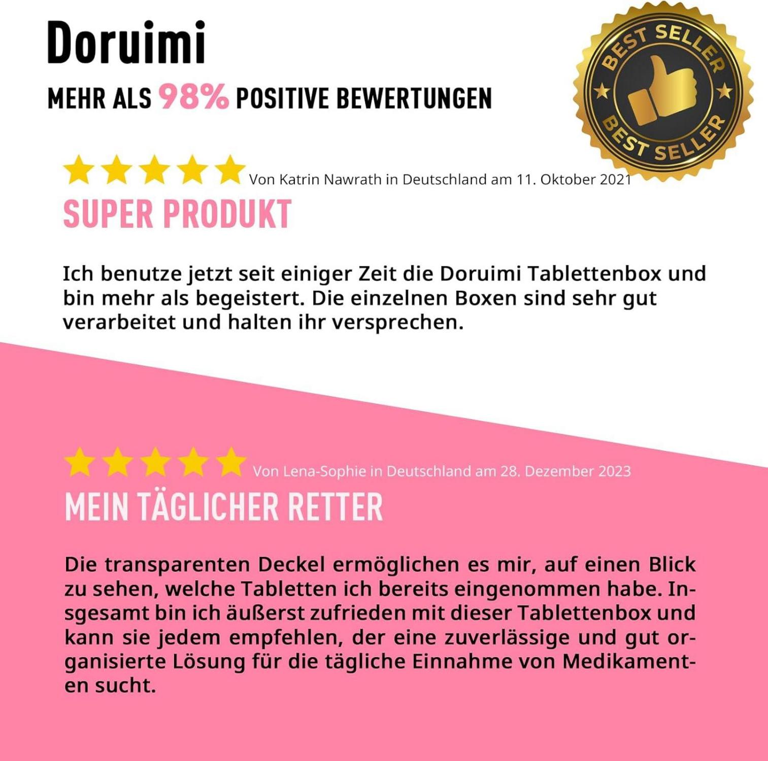 Tablettenbox 7 Tage Morgens Abends BPA-frei Pillendose Große Fächer Rosa