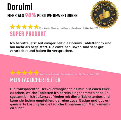 Tablettenbox 7 Tage Morgens Abends BPA-frei Pillendose Große Fächer Rosa