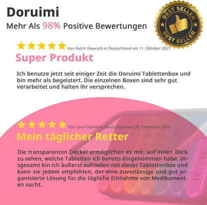 Tablettenbox 7 Tage Pillendose 3 Fächer Medikamentenbox Reise Rose