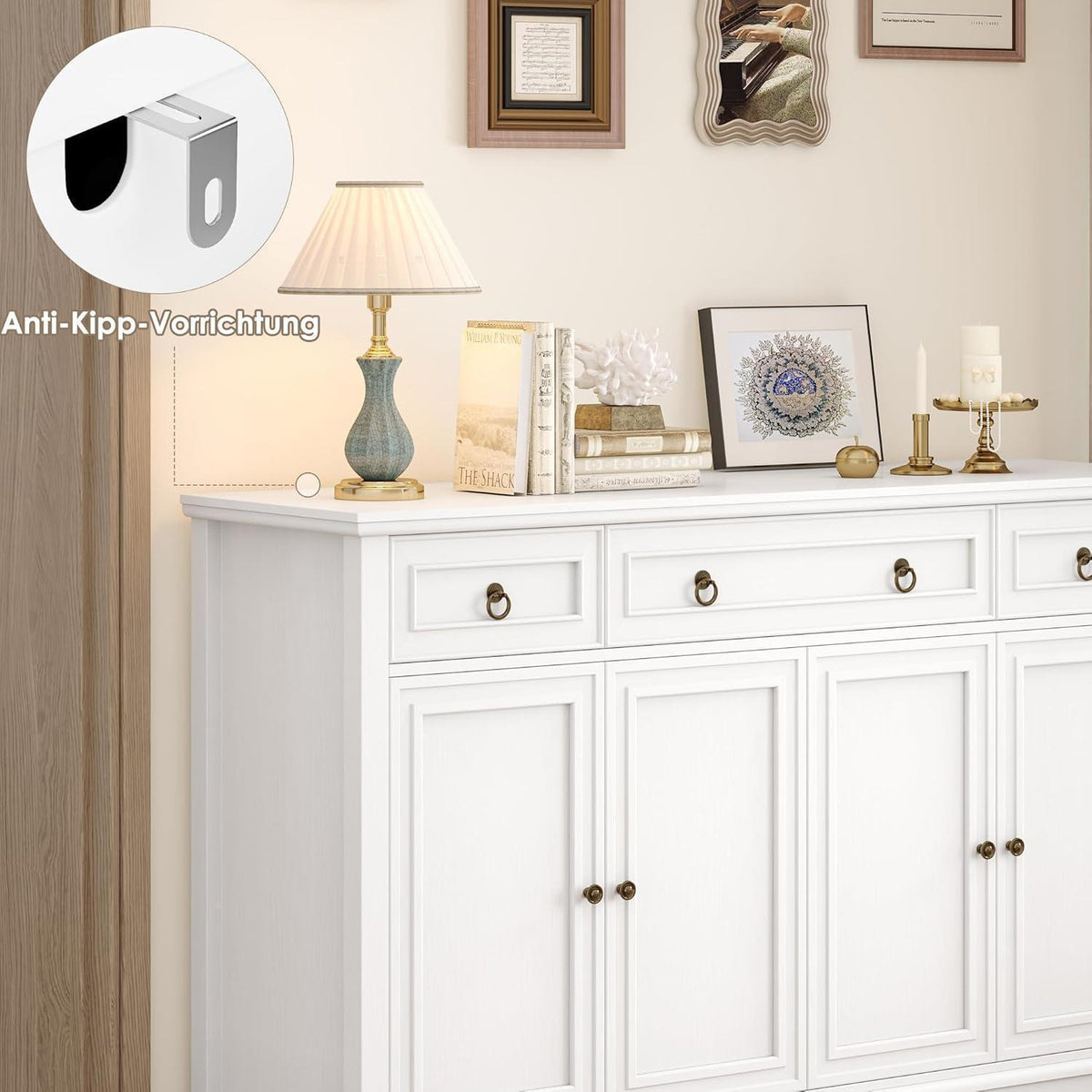 Weißes Sideboard mit Arbeitsplatte & 3 Schubladen