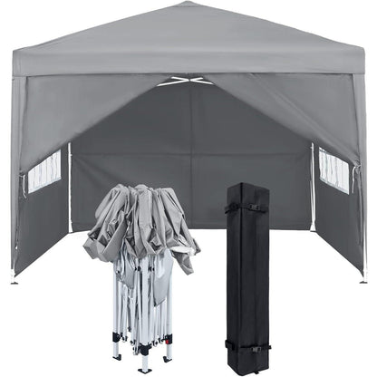 Faltpavillon 2,5x2,5m mit Seitenteilen & Fenstern – Grau