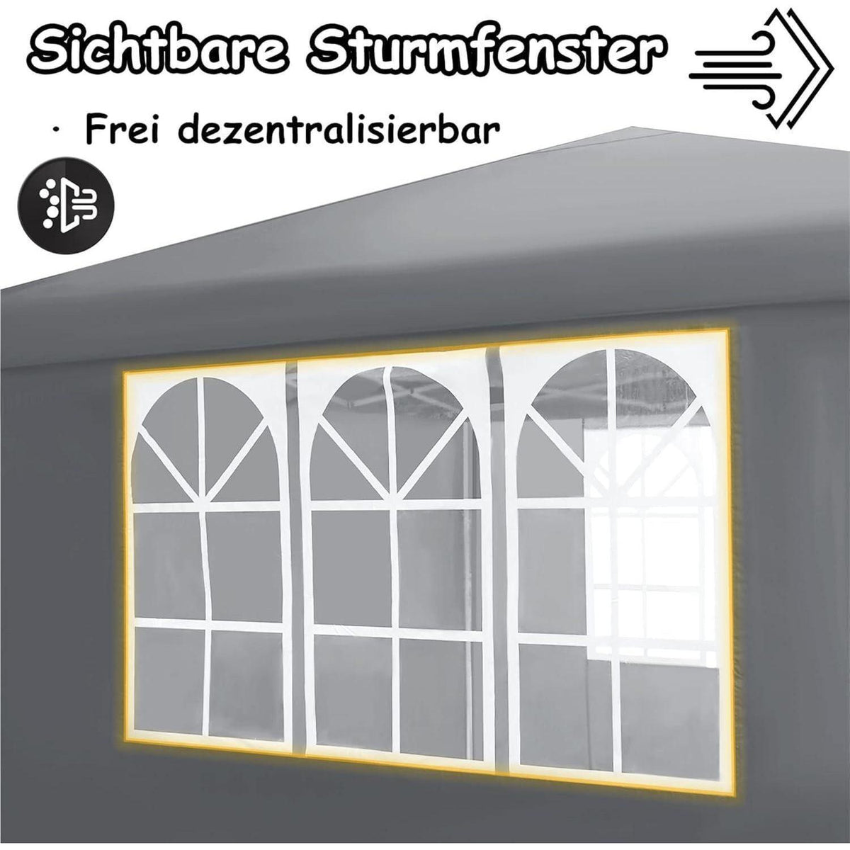 Faltpavillon 2,5x2,5m mit Seitenteilen & Fenstern – Grau