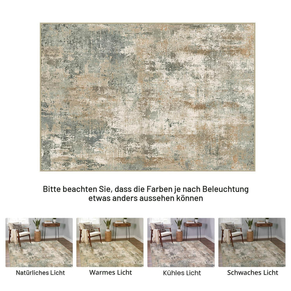 Moderner Wohnzimmerteppich Grünverlauf 200x290 cm, rutschfest & waschbar