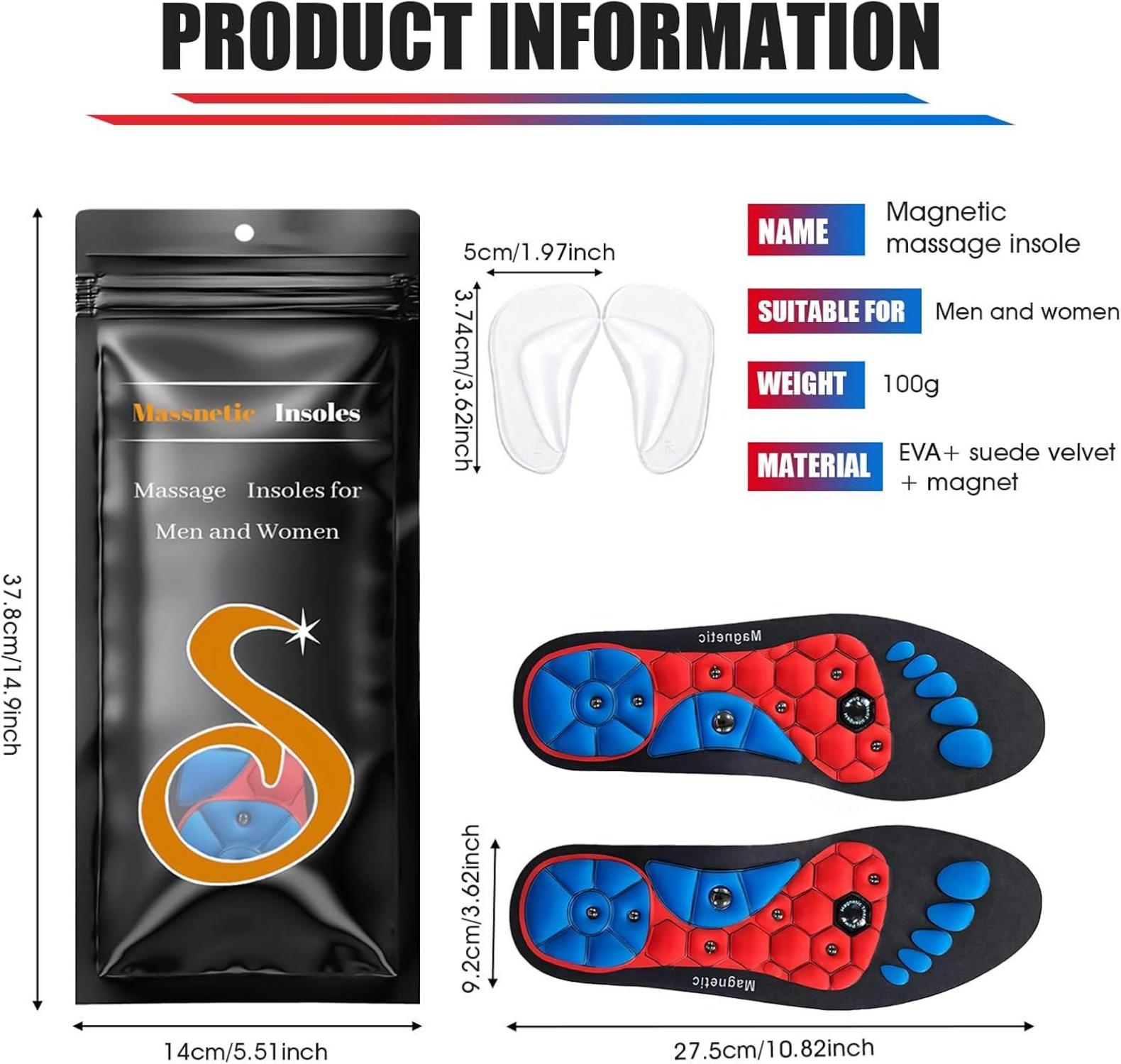 Magnetische Akupressur Einlegesohlen Gel Schuheinlagen 40-43 Neu