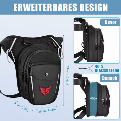 Motorrad Beintasche mit Flaschenhalter & Karabinern