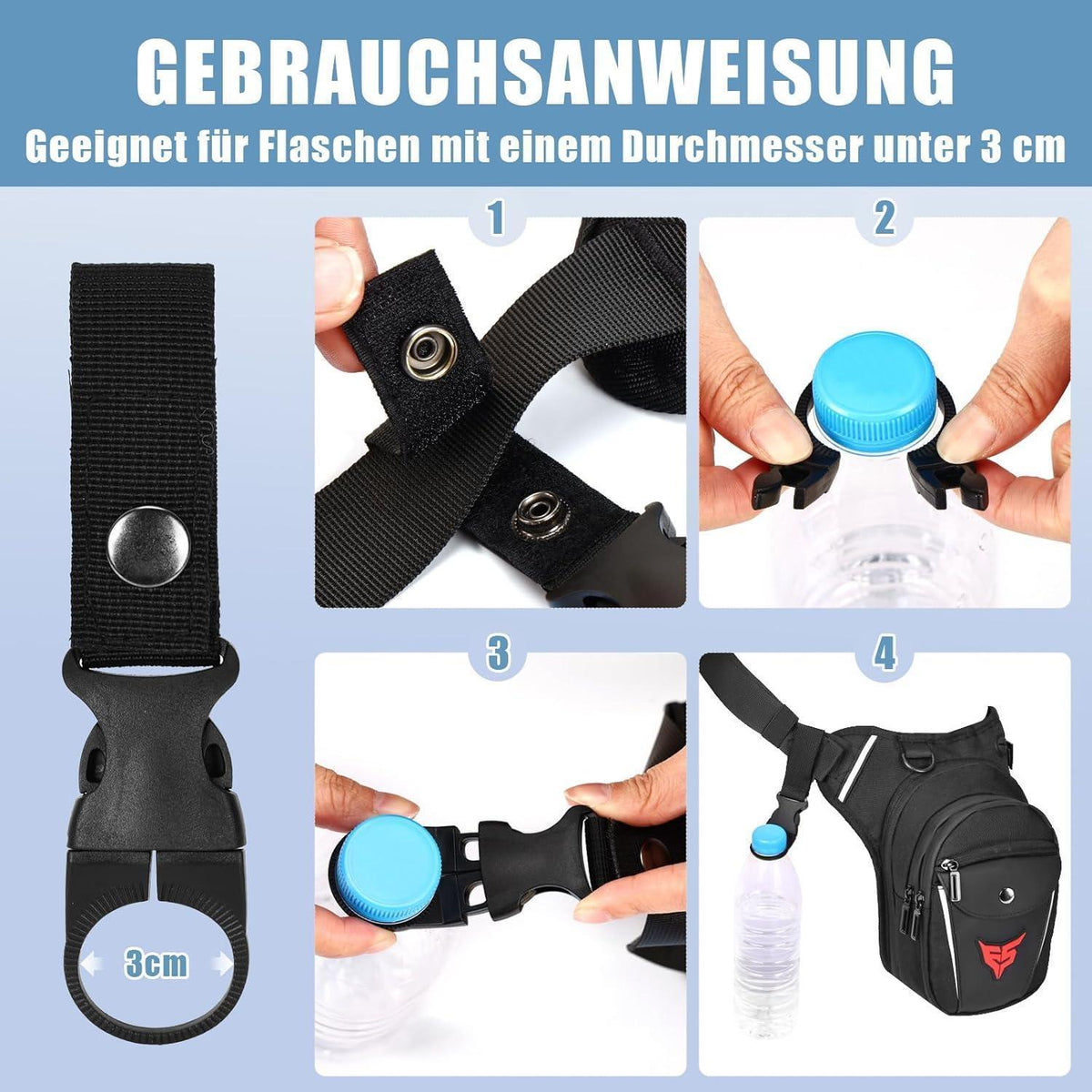 Motorrad Beintasche mit Flaschenhalter & Karabinern