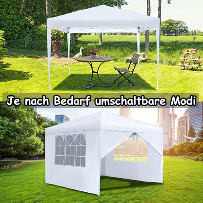 Faltpavillon 2,5x2,5m mit Seitenteilen & Fenstern – Weiß
