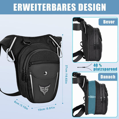 Motorrad Beintasche mit Flaschenhalter & Karabinern