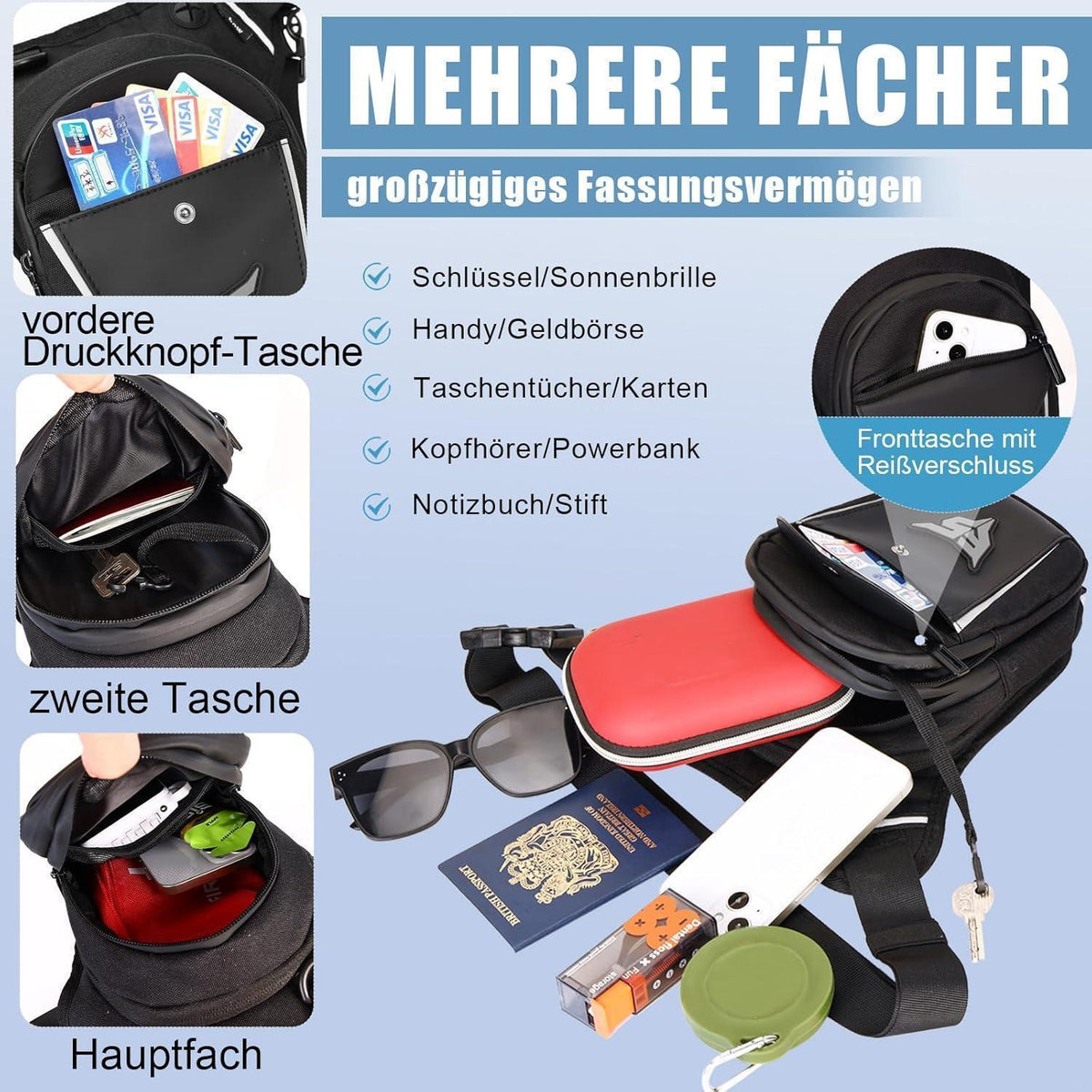 Motorrad Beintasche mit Flaschenhalter & Karabinern