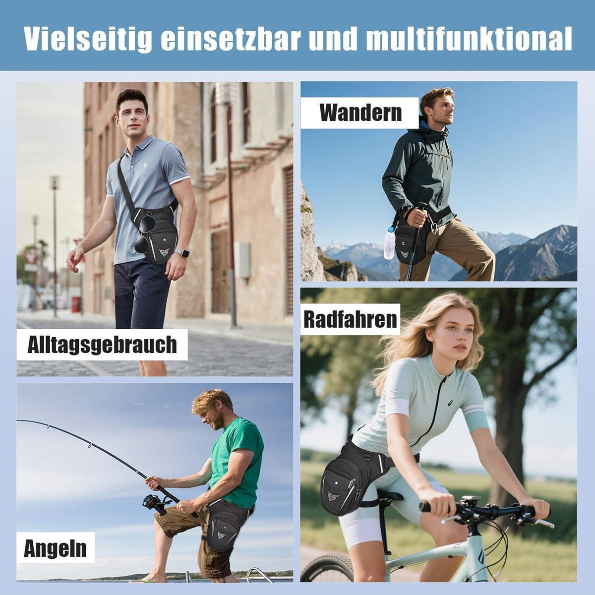 Motorrad Beintasche mit Flaschenhalter & Karabinern