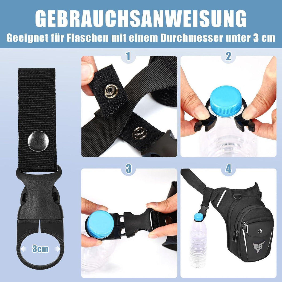 Motorrad Beintasche mit Flaschenhalter & Karabinern