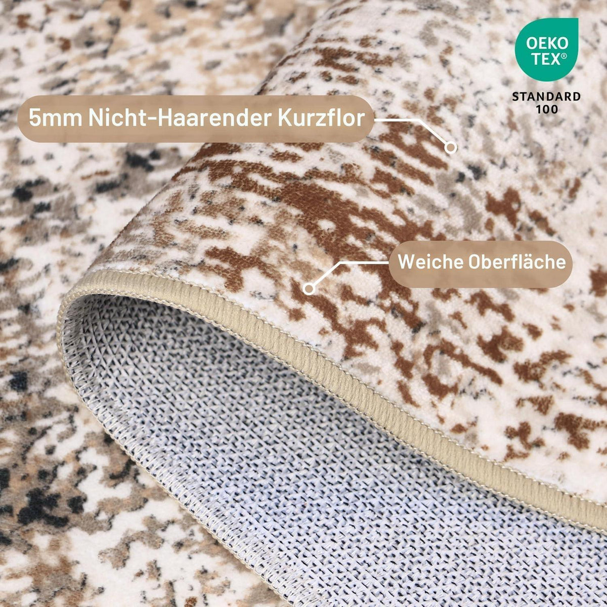 Moderner Wohnzimmerteppich 200x290 cm Taupe – Waschbar & Rutschfest