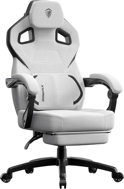 Ergonomischer Stoff-Gaming-Stuhl mit Fußstütze und Lendenstütze