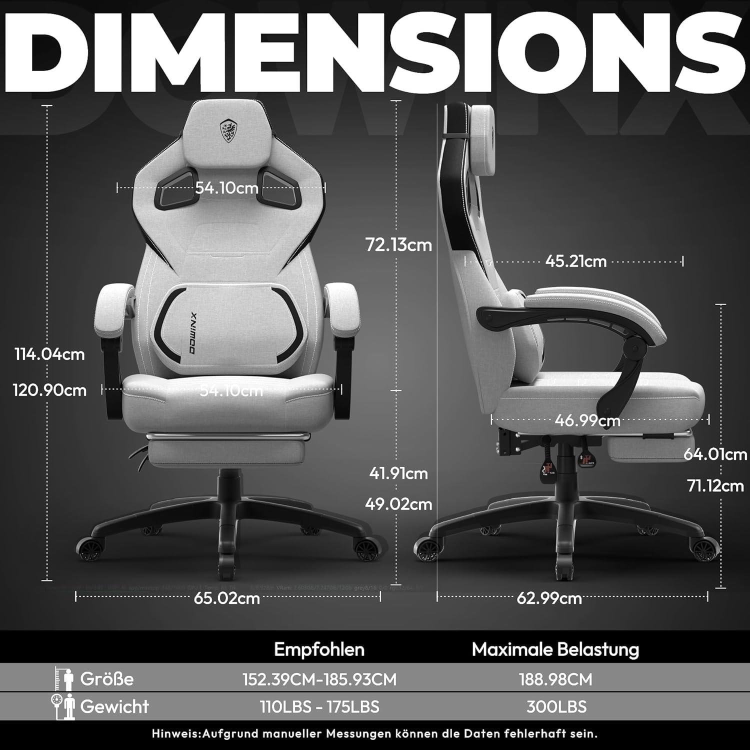 Ergonomischer Stoff-Gaming-Stuhl mit Fußstütze und Lendenstütze