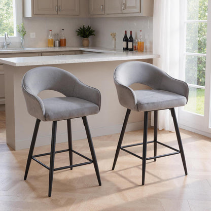 Barhocker Set 2x Samt, 360° Drehbar, Grau