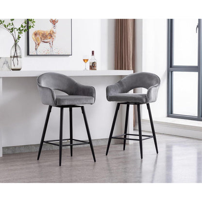 Barhocker Set 2x Samt, 360° Drehbar, Grau
