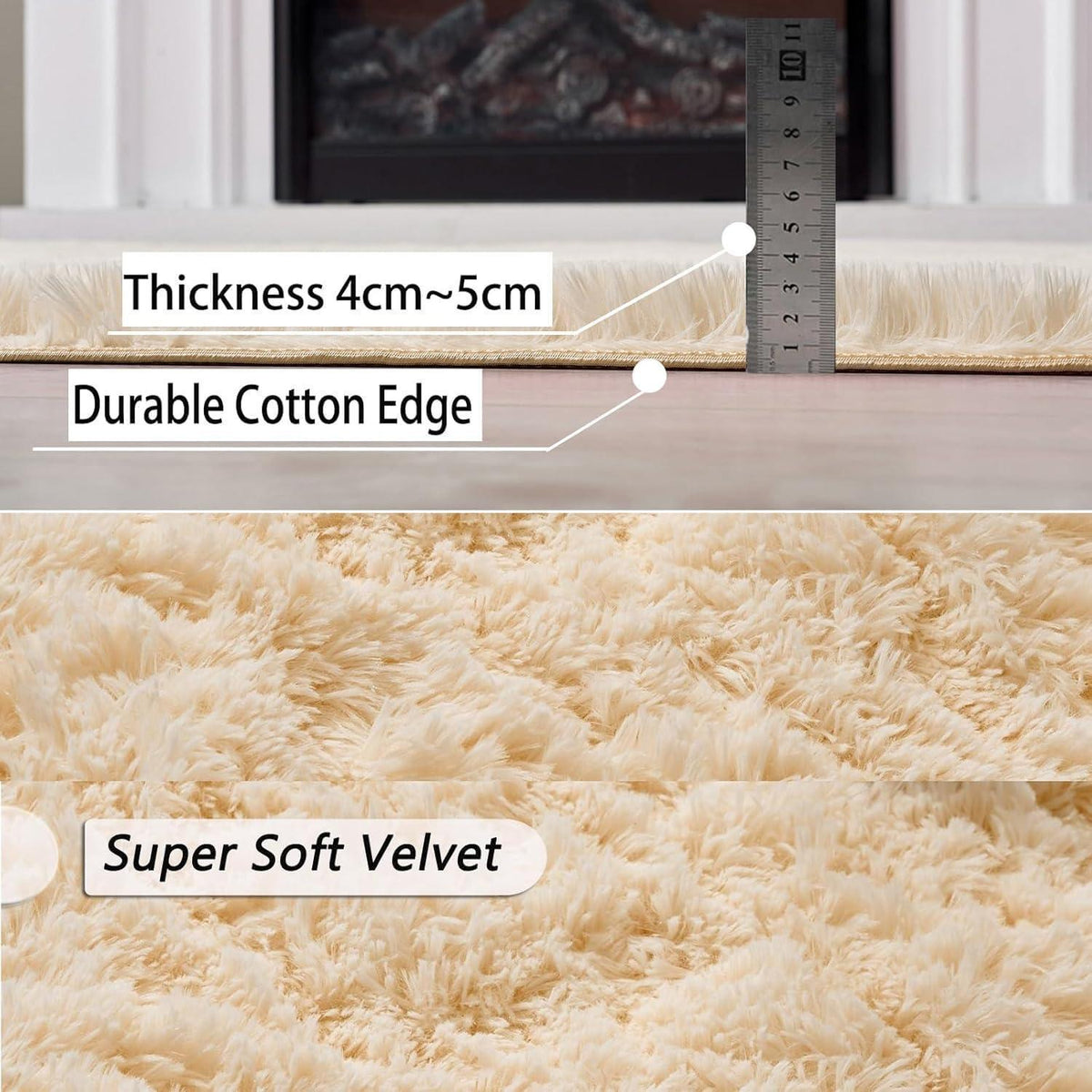 Flauschiger Teppich Beige 160x230cm – Waschbar & Rutschfest