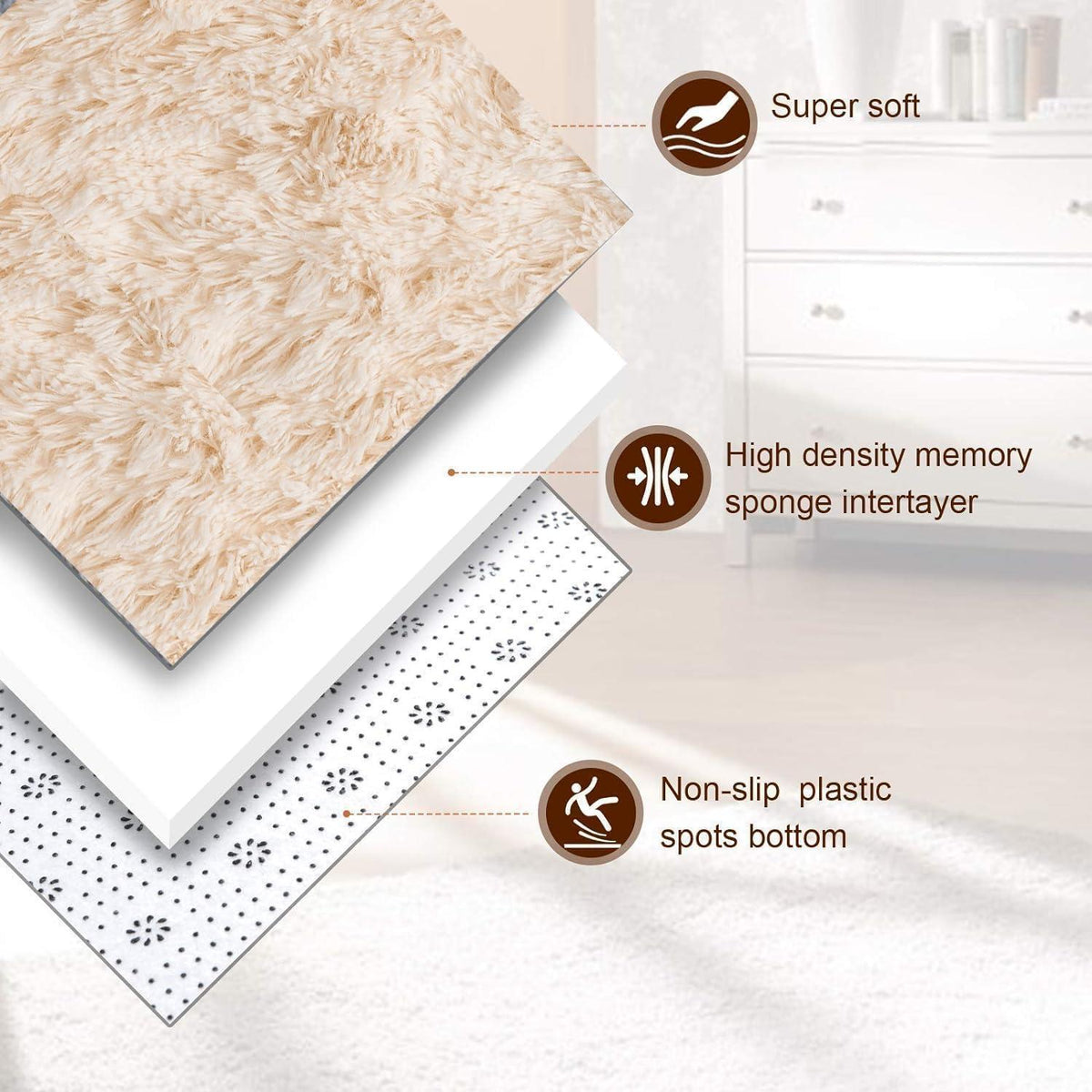 Flauschiger Teppich Beige 160x230cm – Waschbar & Rutschfest