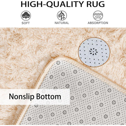 Flauschiger Teppich Beige 160x230cm – Waschbar & Rutschfest