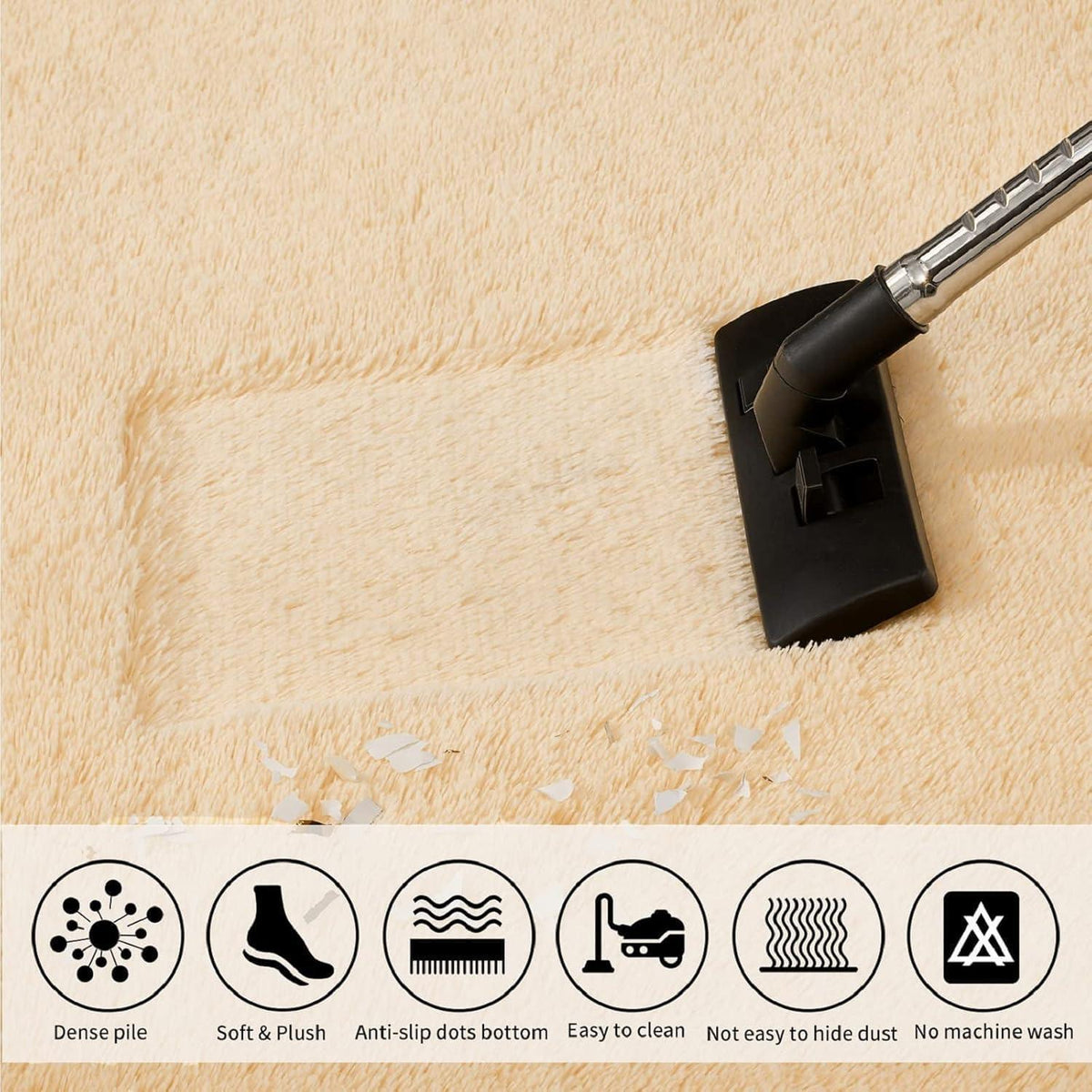 Flauschiger Teppich Beige 160x230cm – Waschbar & Rutschfest