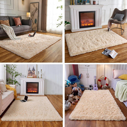 Flauschiger Teppich Beige 160x230cm – Waschbar & Rutschfest
