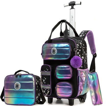 Schultrolley Mädchen Lila & Schwarz – Kinder Trolley Rucksack