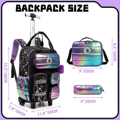 Schultrolley Mädchen Lila & Schwarz – Kinder Trolley Rucksack