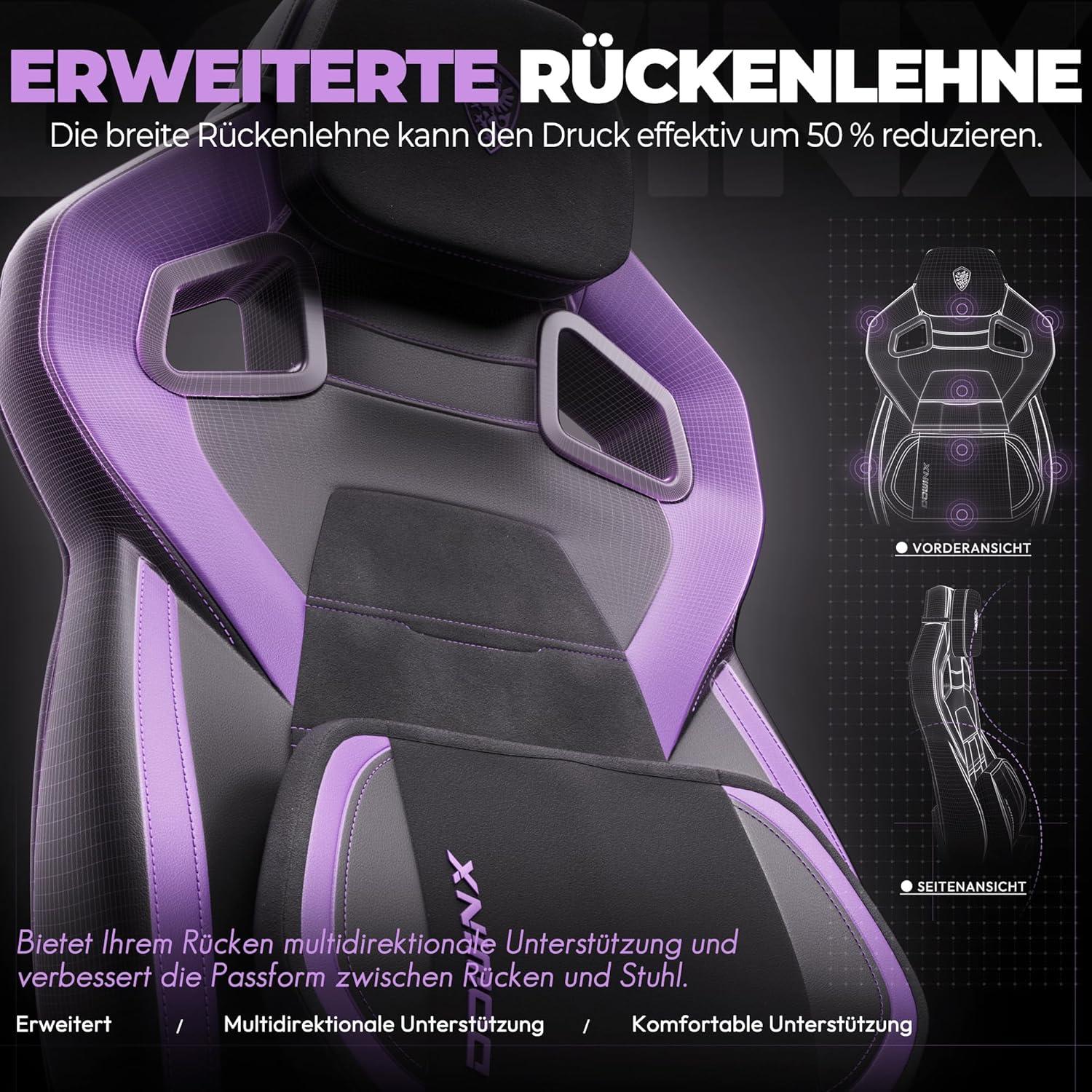 Ergonomischer Gaming-Stuhl mit Fußstütze und Lendenstütze, Lila