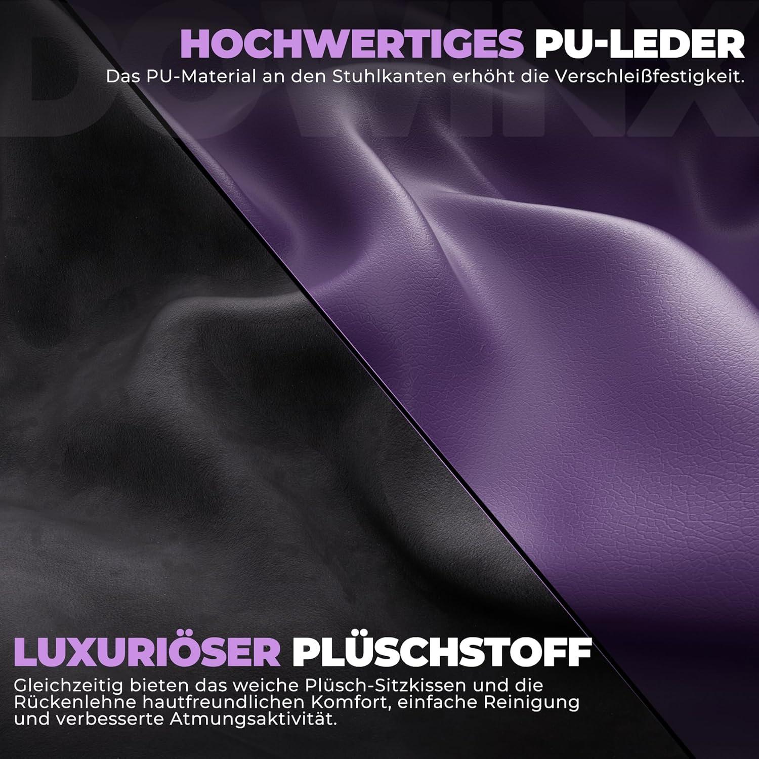 Ergonomischer Gaming-Stuhl mit Fußstütze und Lendenstütze, Lila