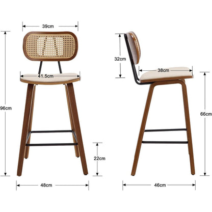 Rattan Barhocker Set 2x mit Lehne – Beige Küchenhocker