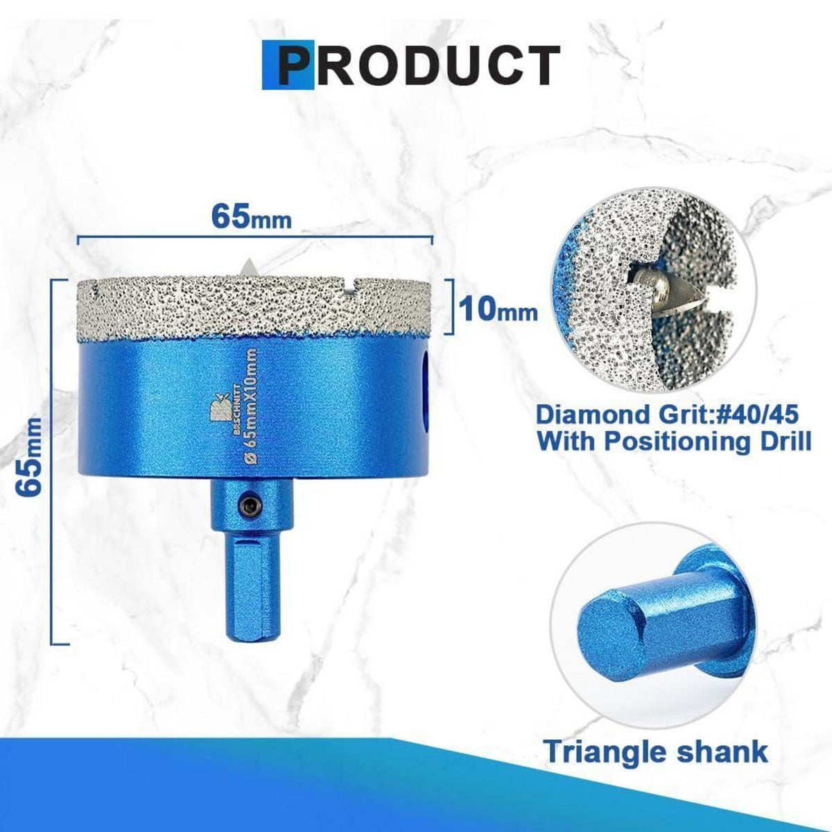Diamant Fliesenbohrer 65mm 5er Set mit Zentrierbohrer