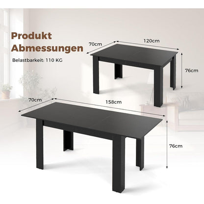 Ausziehbarer Esstisch Schwarz – Platzsparender Küchentisch 120-158 cm