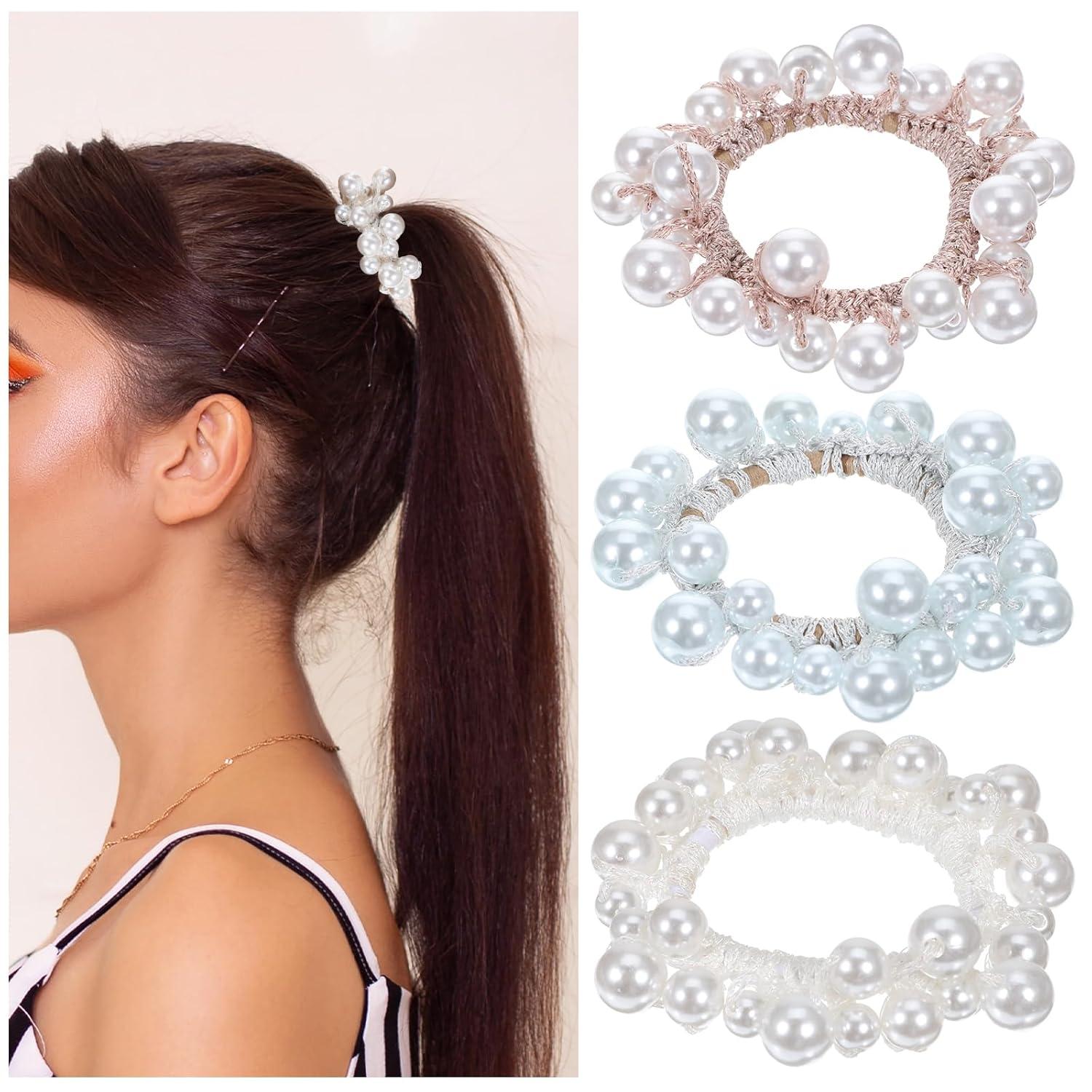 Perlen Haargummi Set Scrunchies Damen Haarschmuck Kinder