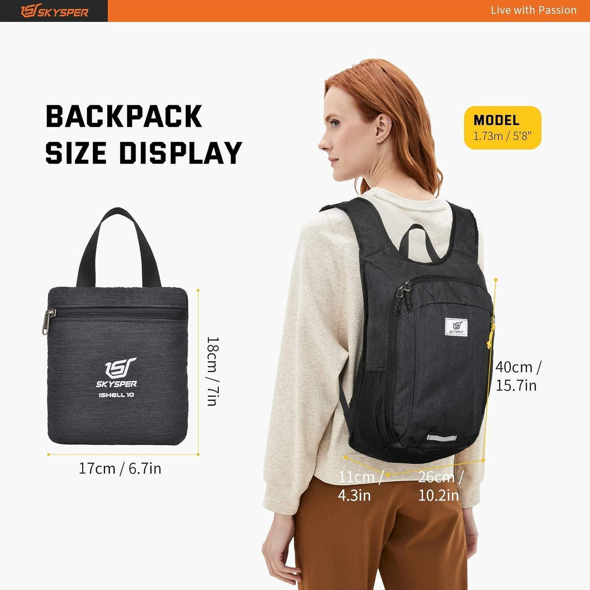 Faltbarer Tagesrucksack 15L wasserfest ultraleicht für Reisen